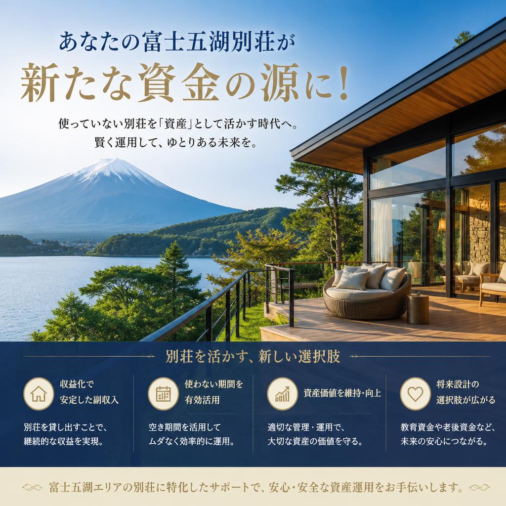 あなたの富士五湖別荘が新たな資金の源に！