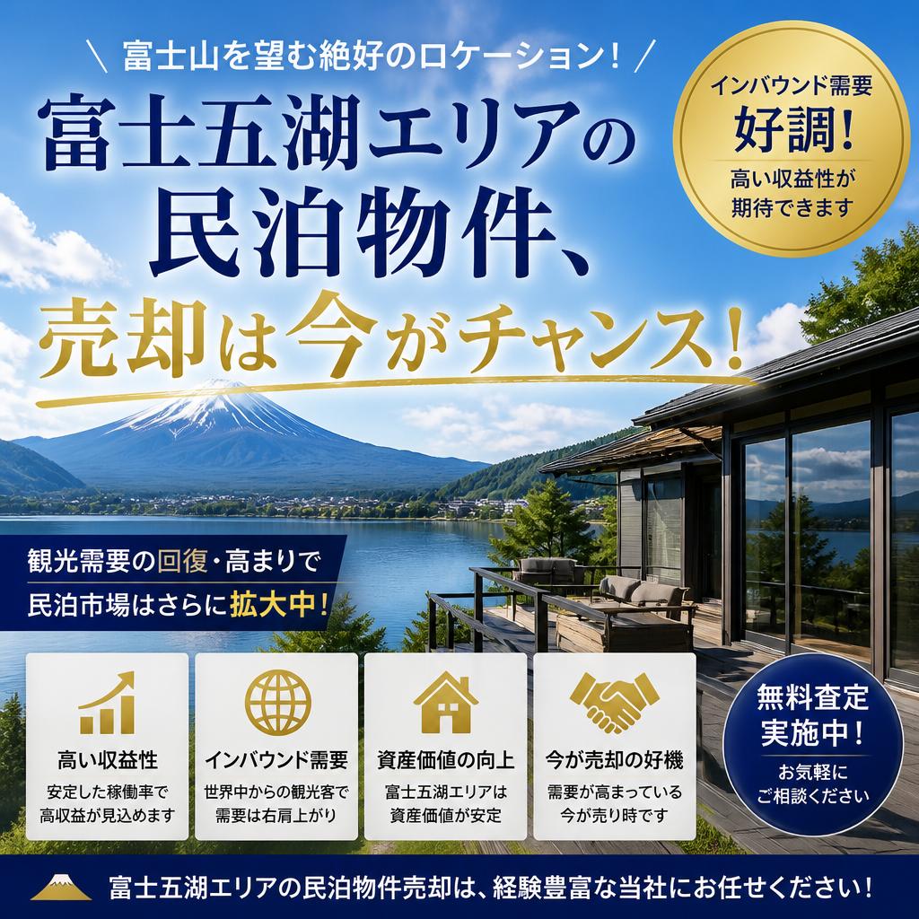 富士五湖エリアの民泊物件、売却は今がチャンス！