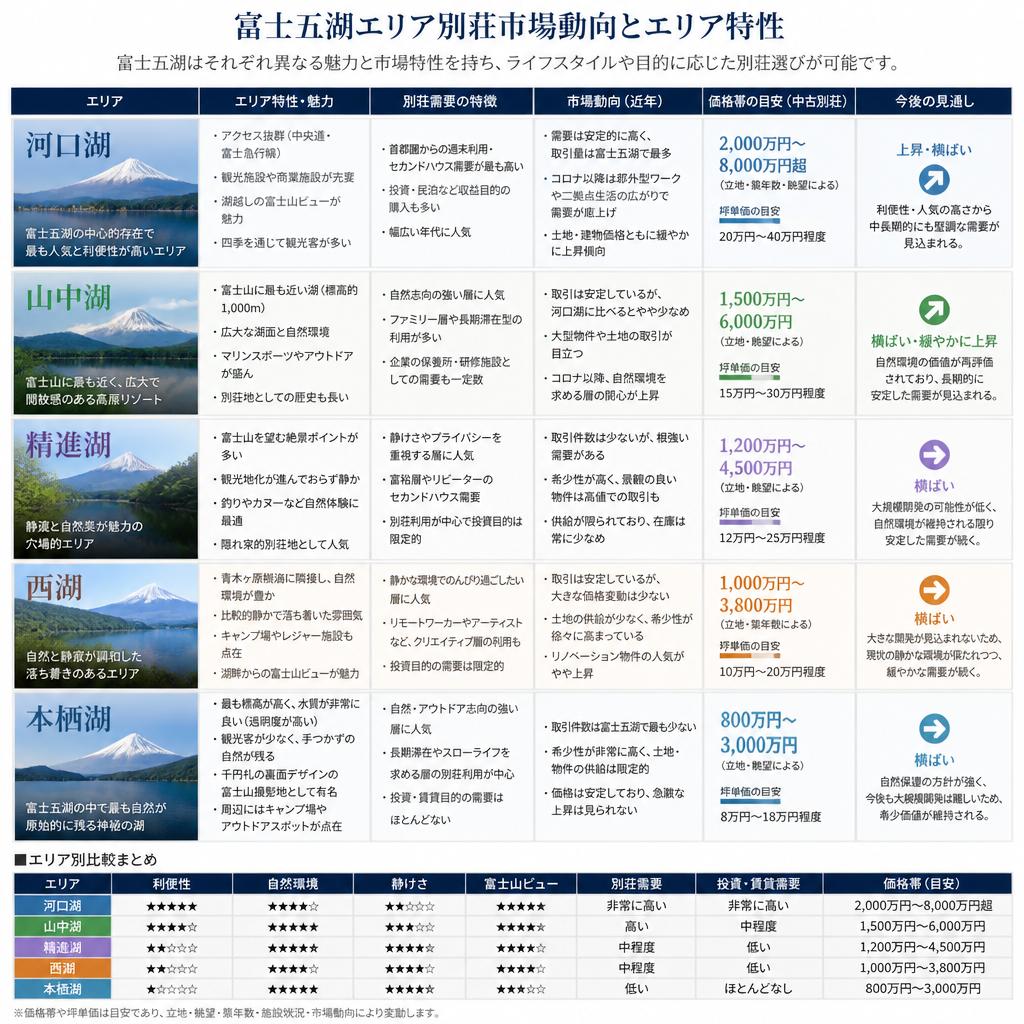 各湖の別荘需要を徹底分析！