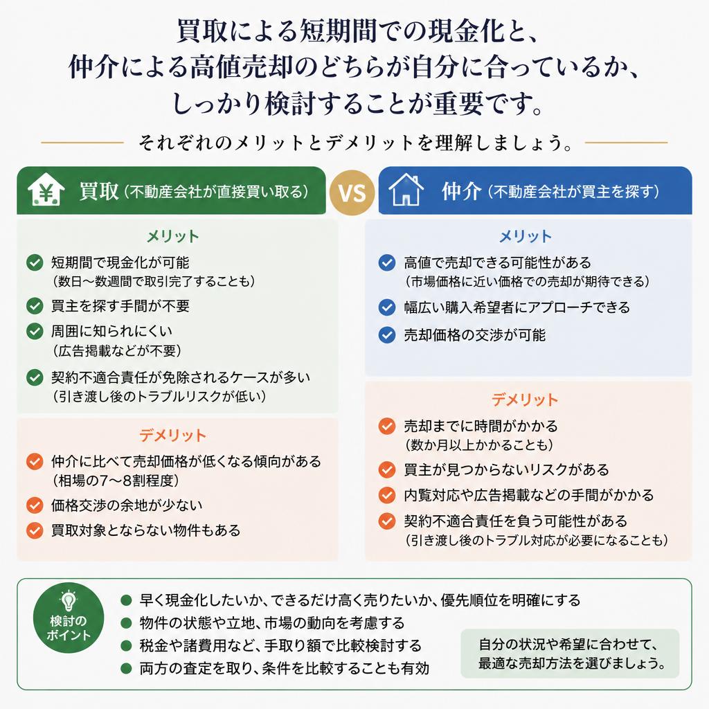 売却方法の選択肢：買取と仲介の違い