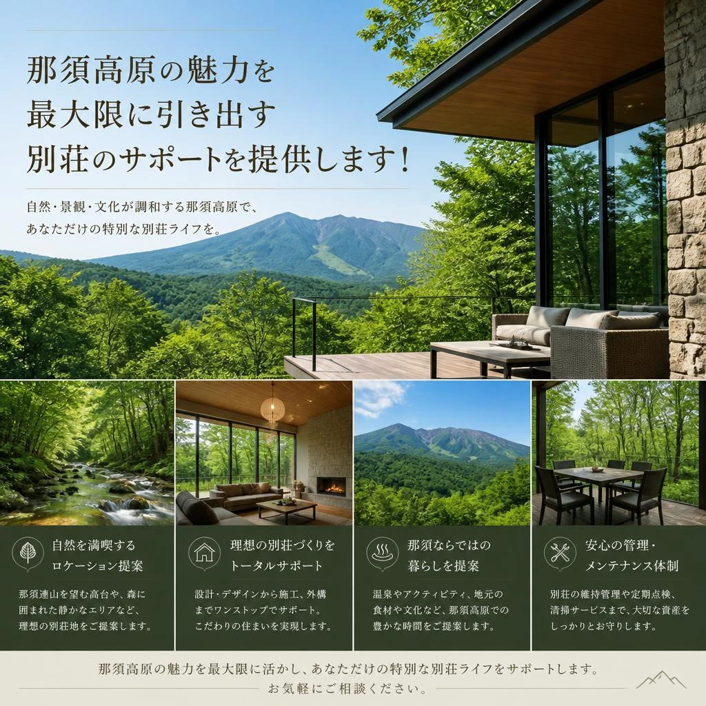 那須高原の魅力を最大限に引き出す別荘のサポートを提供します！
