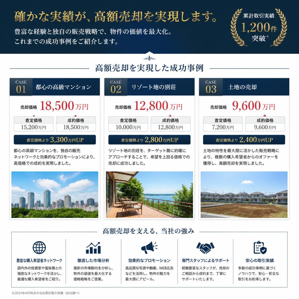 成功事例が証明する高額売却の実績